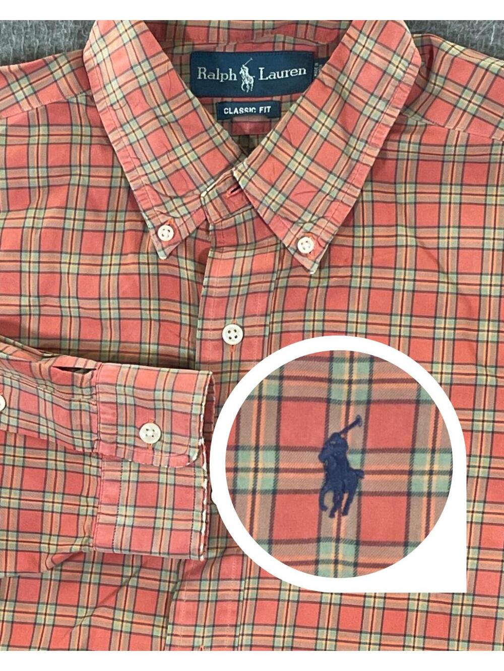 Ralph Lauren Classic Fit Men's Casual Button-Down Shirt Size L - Orange Plaid